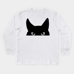 Peeking Black Cat Kids Long Sleeve T-Shirt